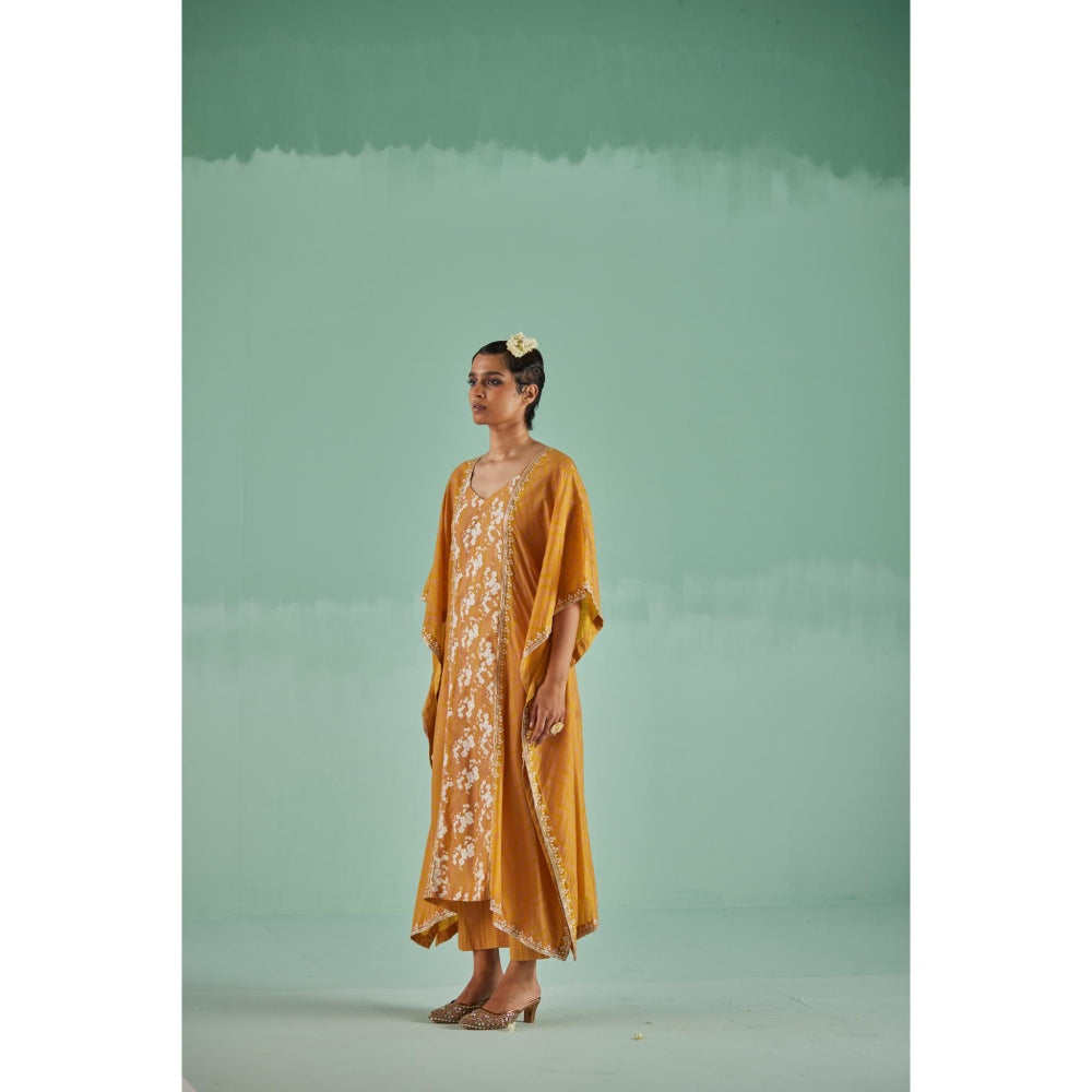 Surbhi Gupta Ochre Silk Kaftan and Inner and Pant (Set of 3)
