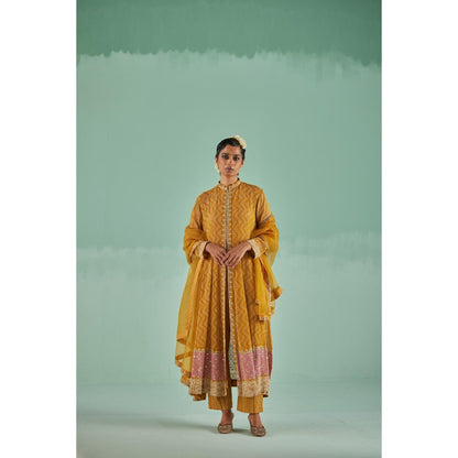 Surbhi Gupta Ochre Anarkali with Pant and Dupatta (Set of 4)