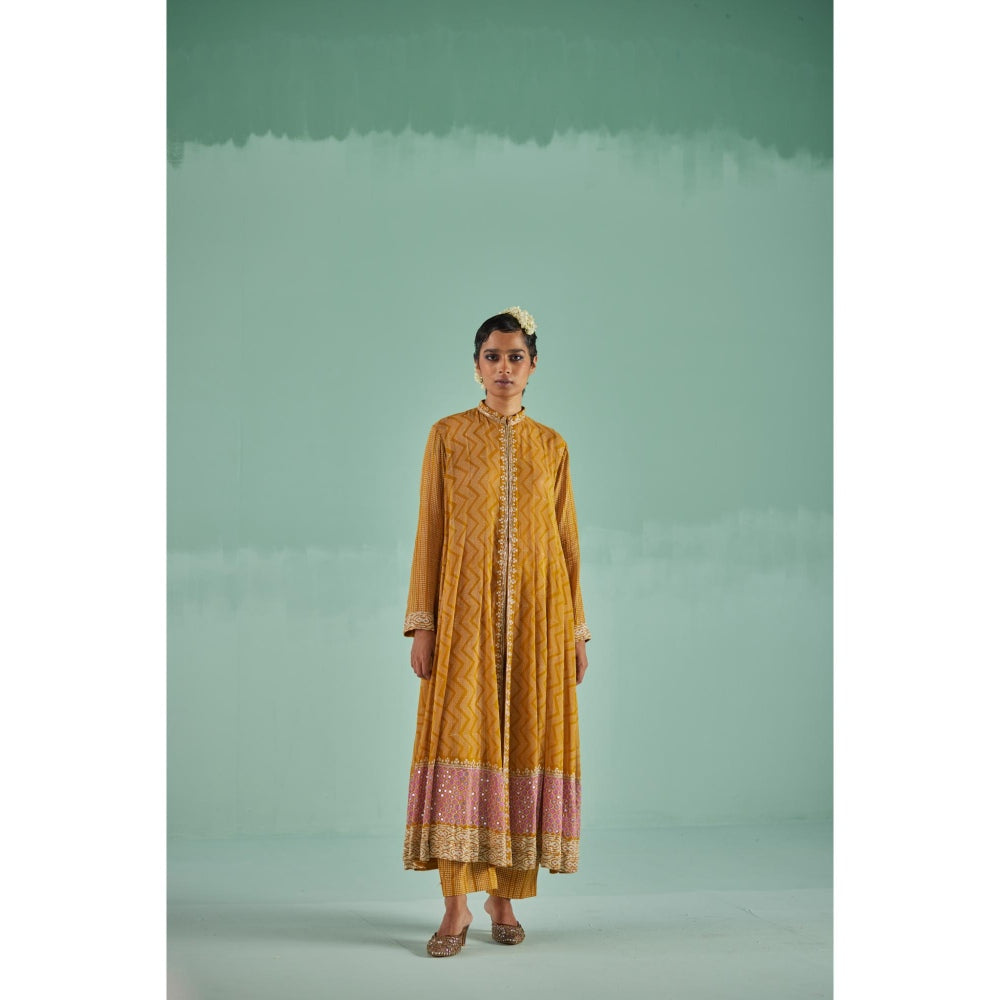 Surbhi Gupta Ochre Anarkali with Pant and Dupatta (Set of 4)