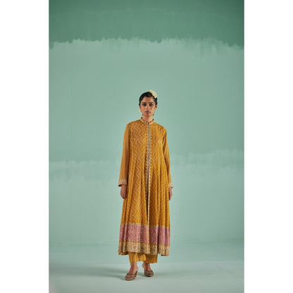 Surbhi Gupta Ochre Anarkali with Pant and Dupatta (Set of 4)