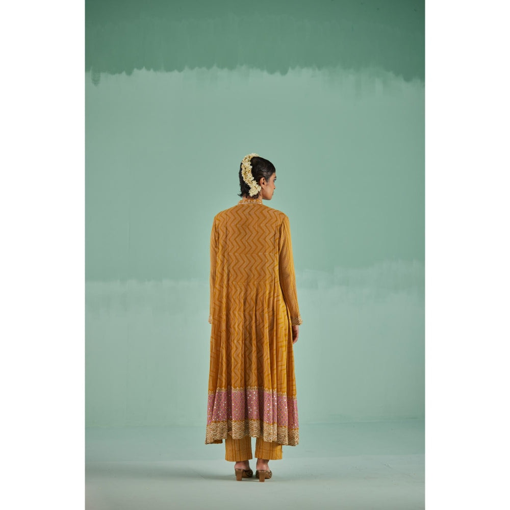 Surbhi Gupta Ochre Anarkali with Pant and Dupatta (Set of 4)