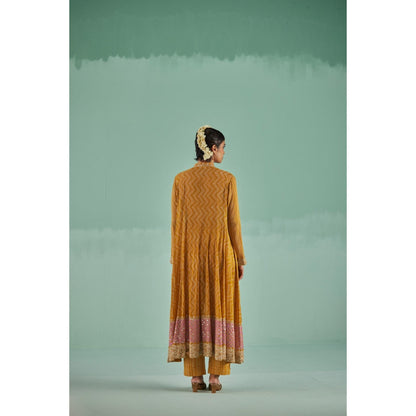 Surbhi Gupta Ochre Anarkali with Pant and Dupatta (Set of 4)