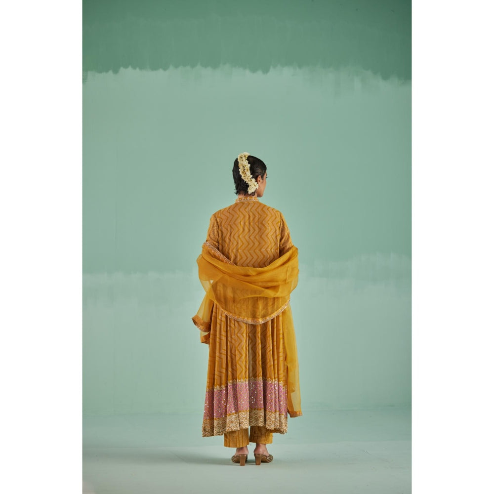 Surbhi Gupta Ochre Anarkali with Pant and Dupatta (Set of 4)
