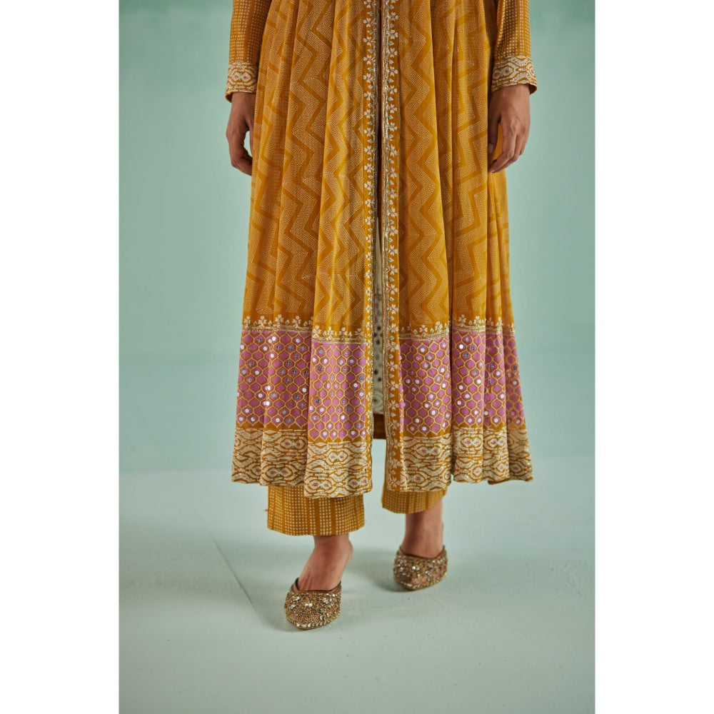 Surbhi Gupta Ochre Anarkali with Pant and Dupatta (Set of 4)