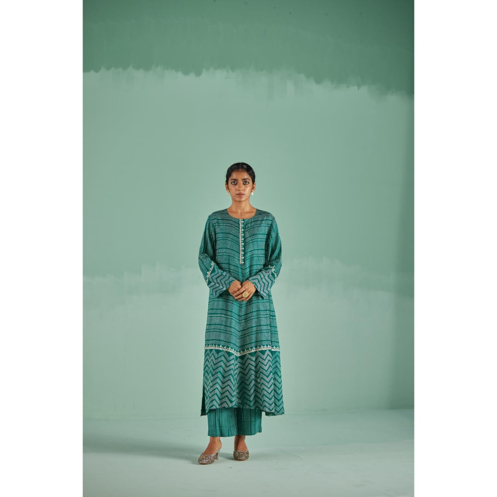 Surbhi Gupta Emerald Green A-Line Kurta and Pant (Set of 3)