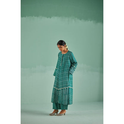 Surbhi Gupta Emerald Green A-Line Kurta and Pant (Set of 3)