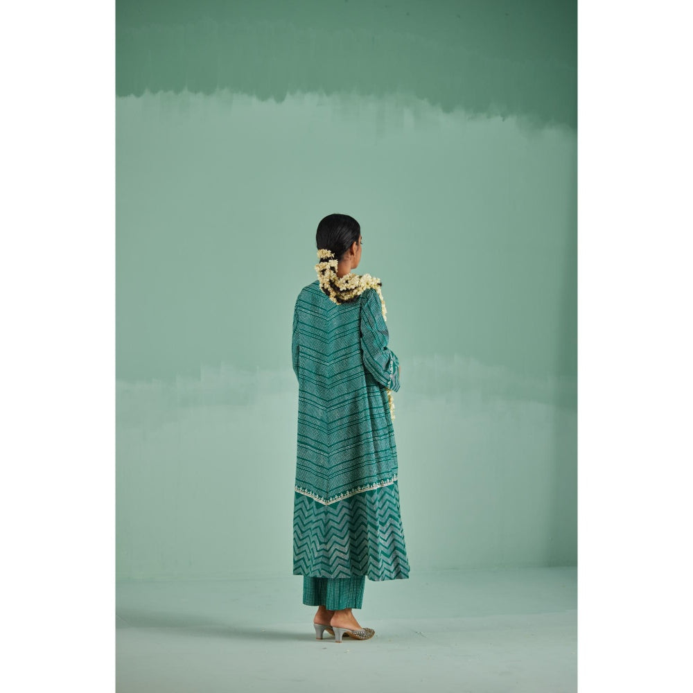 Surbhi Gupta Emerald Green A-Line Kurta and Pant (Set of 3)