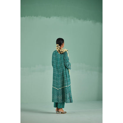 Surbhi Gupta Emerald Green A-Line Kurta and Pant (Set of 3)