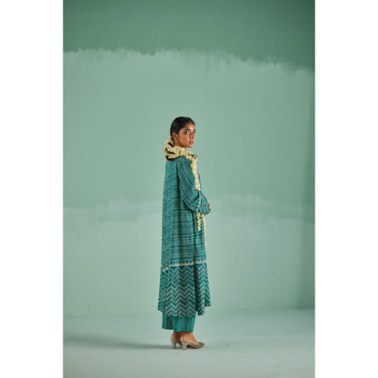 Surbhi Gupta Emerald Green A-Line Kurta and Pant (Set of 3)
