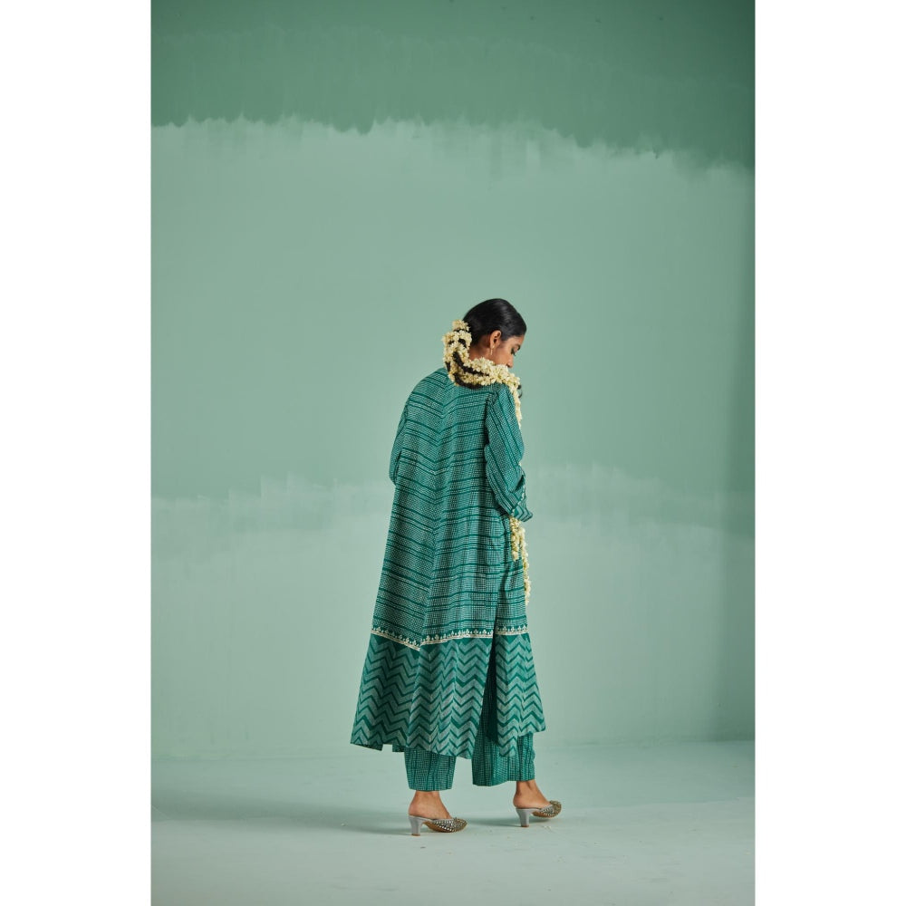 Surbhi Gupta Emerald Green A-Line Kurta and Pant (Set of 3)