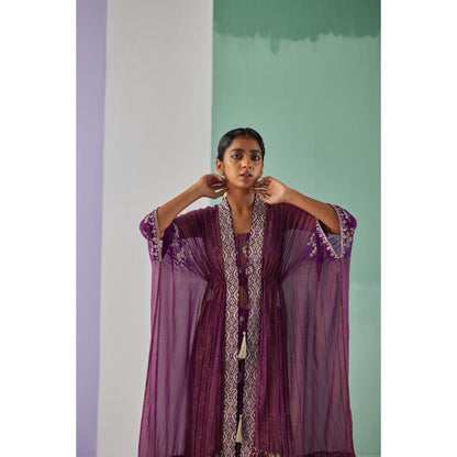Surbhi Gupta Purple Tiered Kaftan, Sharara and Blouse (Set of 3)