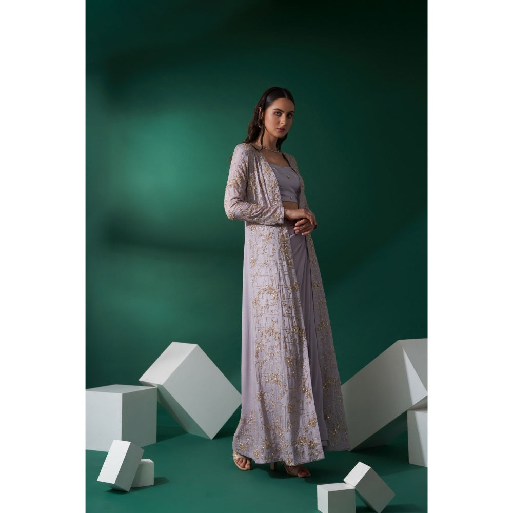 Suruchi Parakh Lavender Jacket with Skirt and Blouse (Set of 3)