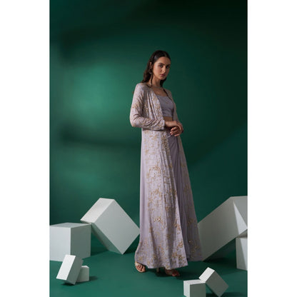Suruchi Parakh Lavender Jacket with Skirt and Blouse (Set of 3)