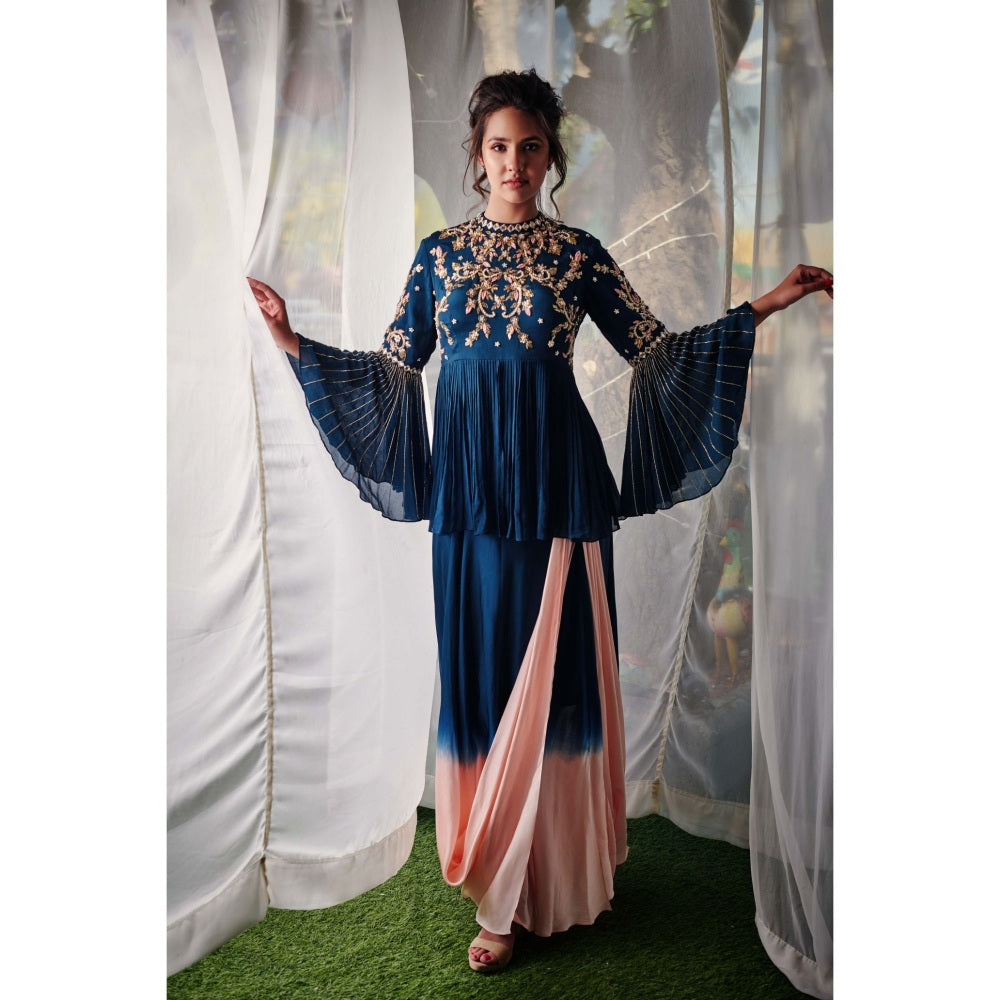 Suruchi Parakh Womens Teal Embellished Top and Skirt (Set of 2)