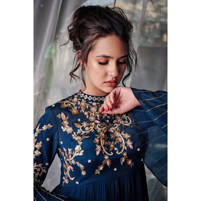Suruchi Parakh Womens Teal Embellished Top and Skirt (Set of 2)