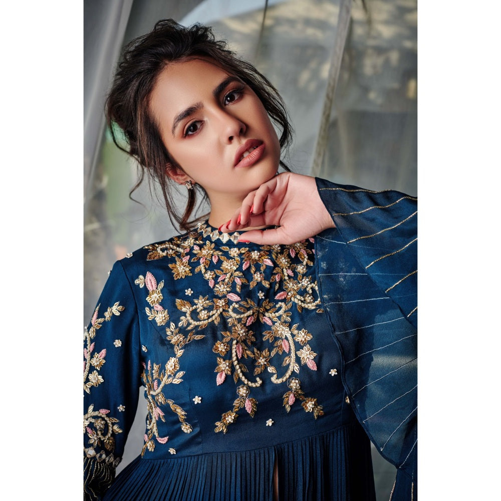 Suruchi Parakh Womens Teal Embellished Top and Skirt (Set of 2)