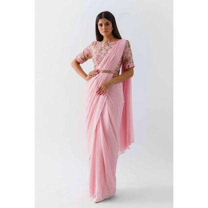 Suruchi Parakh Pink Embellished Pre Draped Saree with Blouse with Stitched