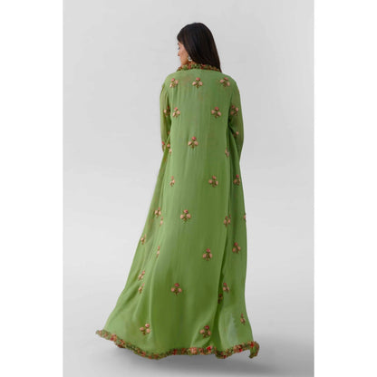 Suruchi Parakh Womens Green Floral Print Crop Top with Jacket and Palazzo (Set of 3)