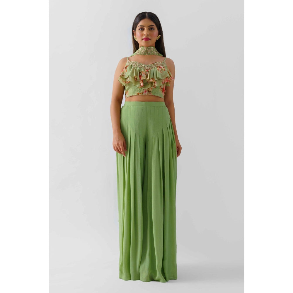 Suruchi Parakh Womens Fusion Embellished Blouse with Palazzo and Dupatta (Set of 3)