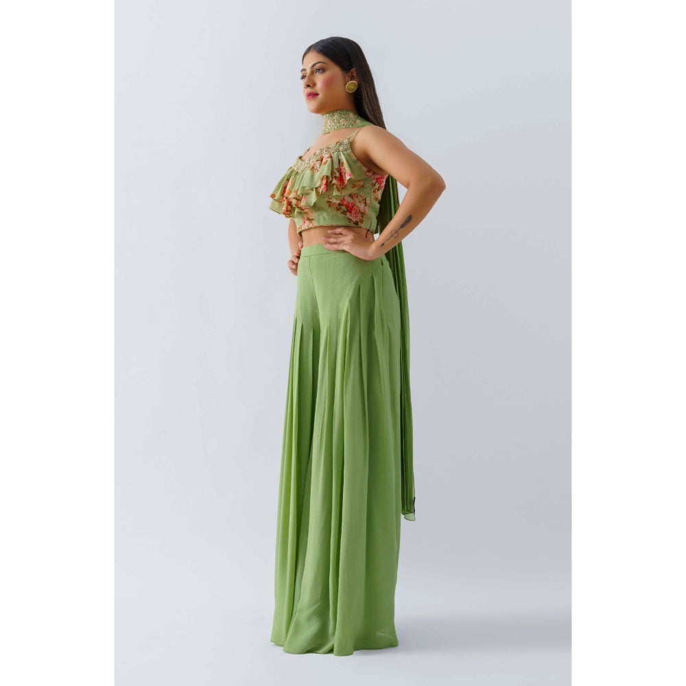 Suruchi Parakh Womens Fusion Embellished Blouse with Palazzo and Dupatta (Set of 3)