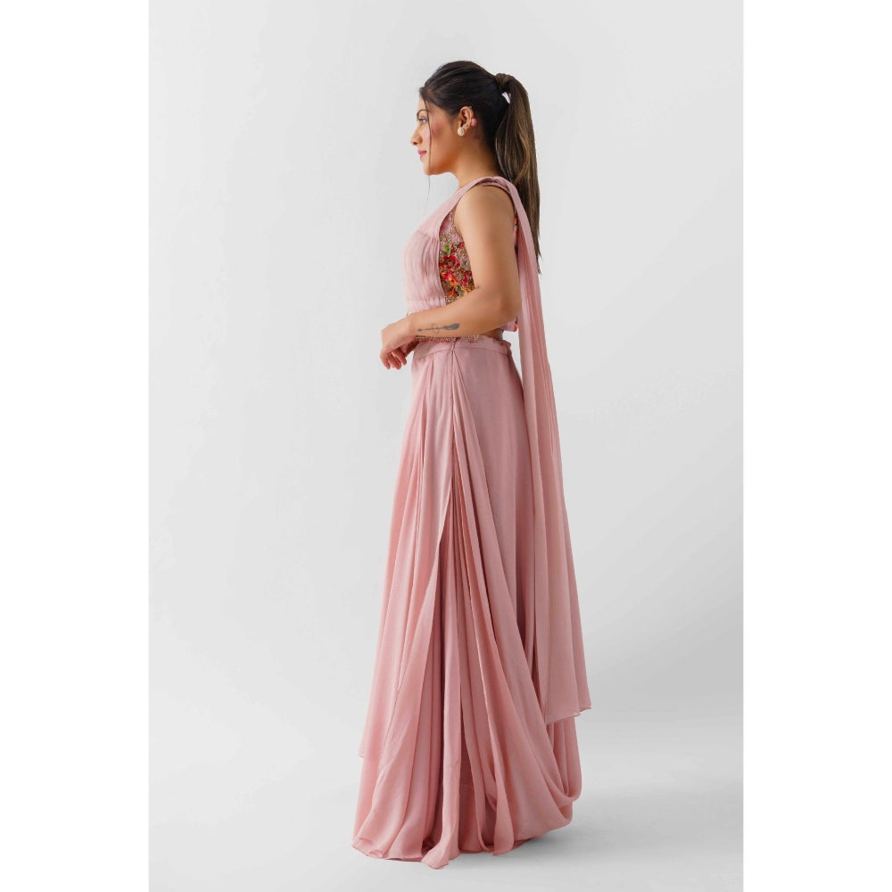 Suruchi Parakh Womens Pink Embellished Top and Skirt (Set of 2)