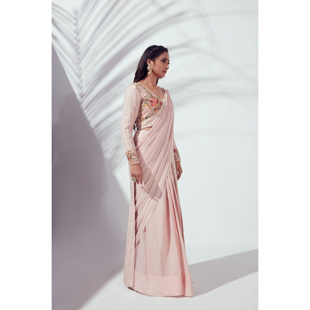 Suruchi Parakh Pink Embellished Pre Draped Saree and Blouse Jacket with Stitched