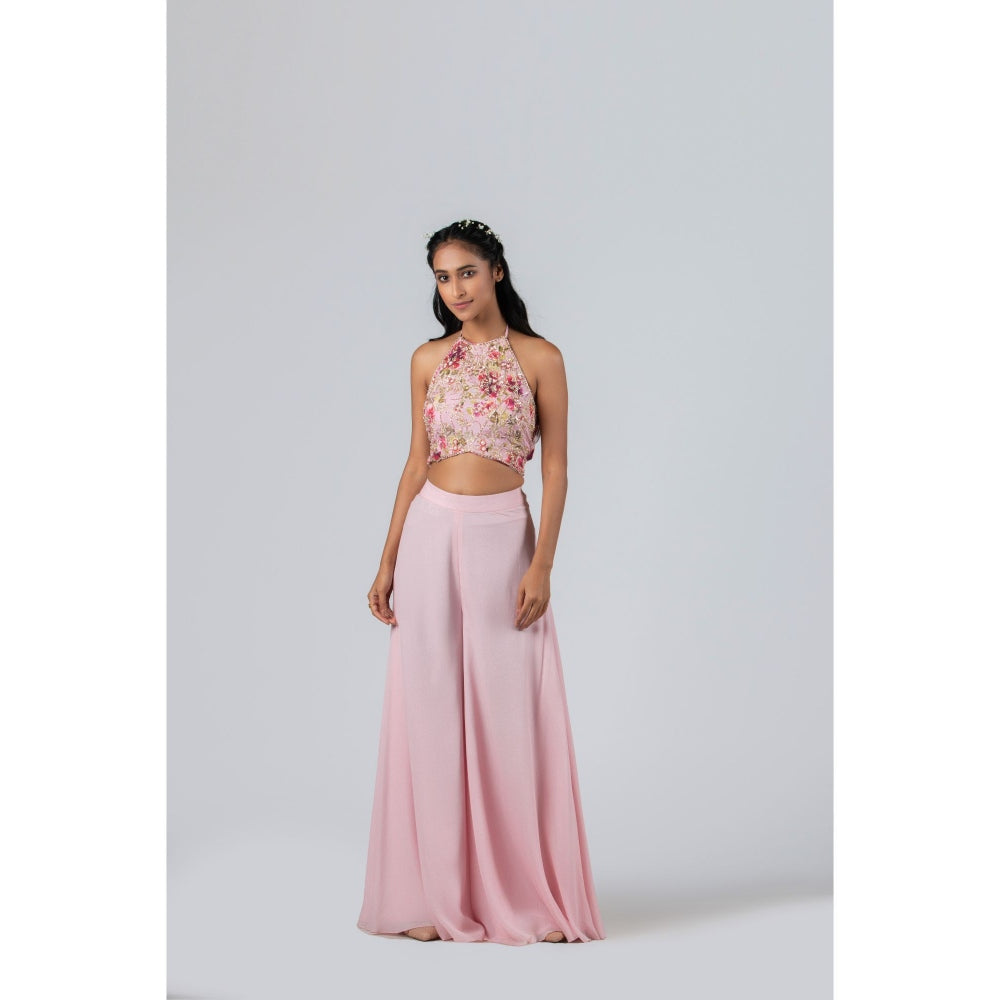 Suruchi Parakh Womens Pink Floral Print Crop Top and Palazzo (Set of 2)