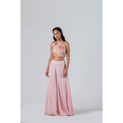 Suruchi Parakh Womens Pink Floral Print Crop Top and Palazzo (Set of 2)