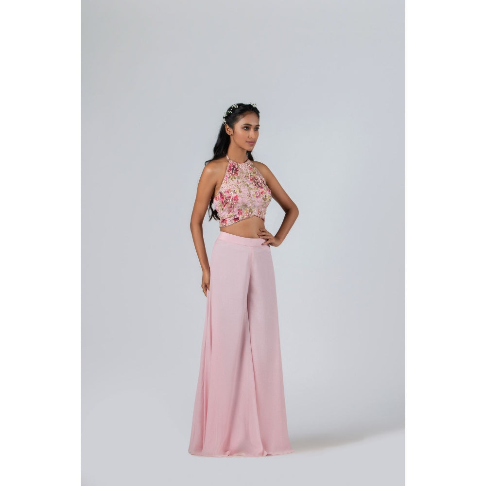 Suruchi Parakh Womens Pink Floral Print Crop Top and Palazzo (Set of 2)
