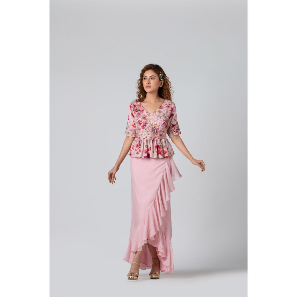 Suruchi Parakh Womens Pink Embellished Top and Skirt (Set of 2)