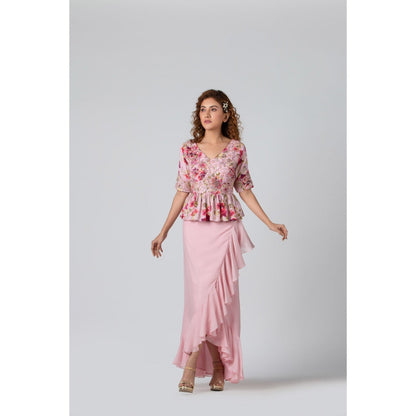 Suruchi Parakh Womens Pink Embellished Top and Skirt (Set of 2)