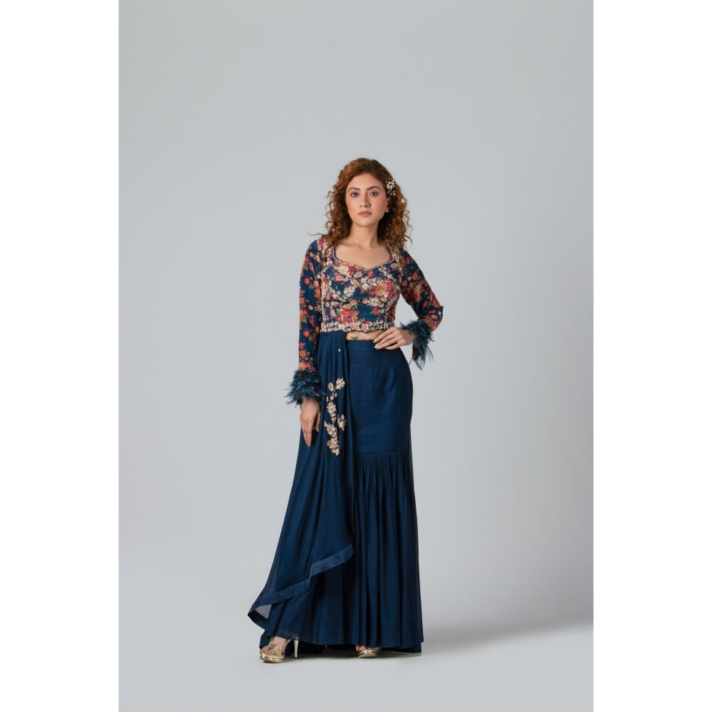 Suruchi Parakh Womens Navy Blue Embellished Top and Skirt (Set of 2)