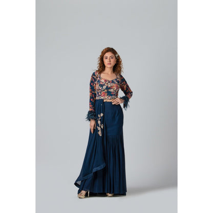 Suruchi Parakh Womens Navy Blue Embellished Top and Skirt (Set of 2)