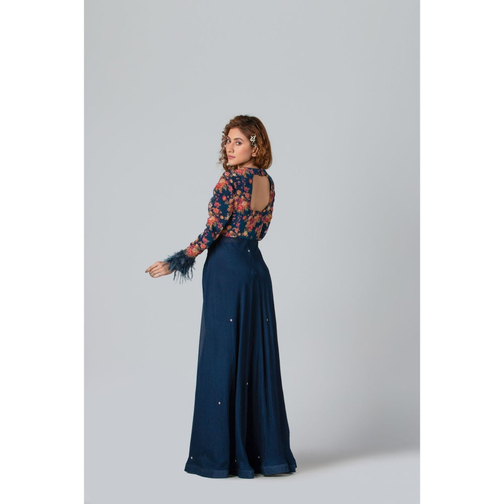 Suruchi Parakh Womens Navy Blue Embellished Top and Skirt (Set of 2)