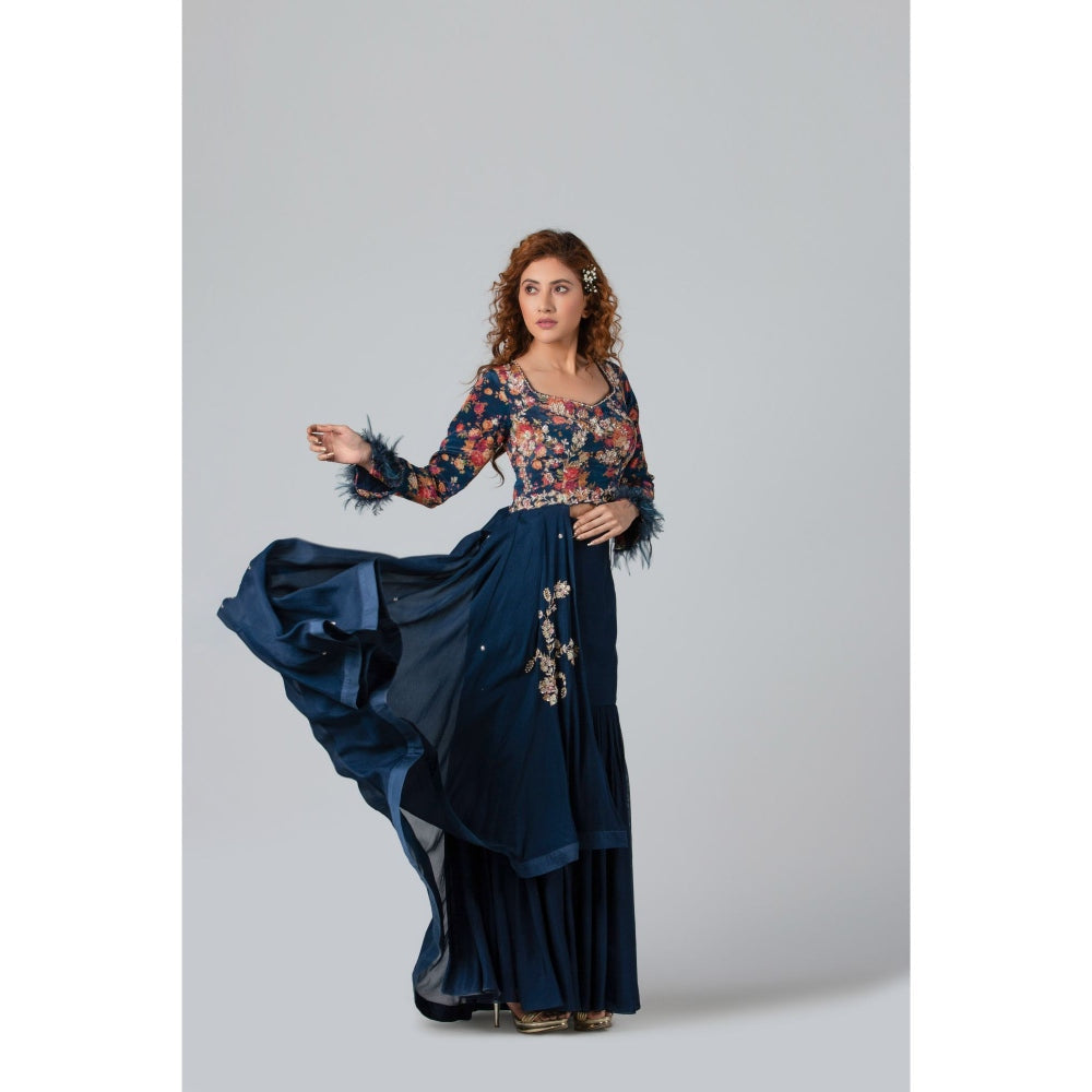 Suruchi Parakh Womens Navy Blue Embellished Top and Skirt (Set of 2)