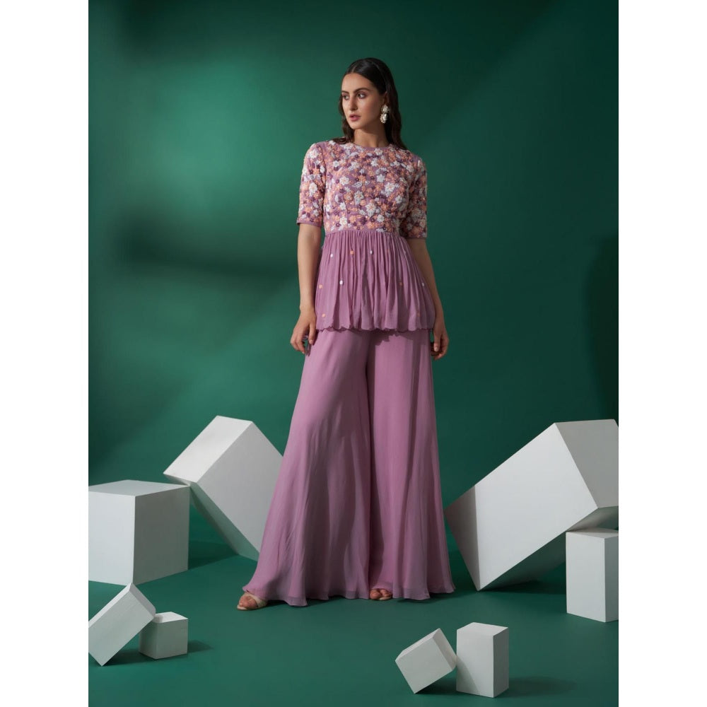 Suruchi Parakh Womens Lavender Embroidered Peplum Top and Palazzo (Set of 2)