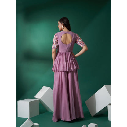 Suruchi Parakh Womens Lavender Embroidered Peplum Top and Palazzo (Set of 2)