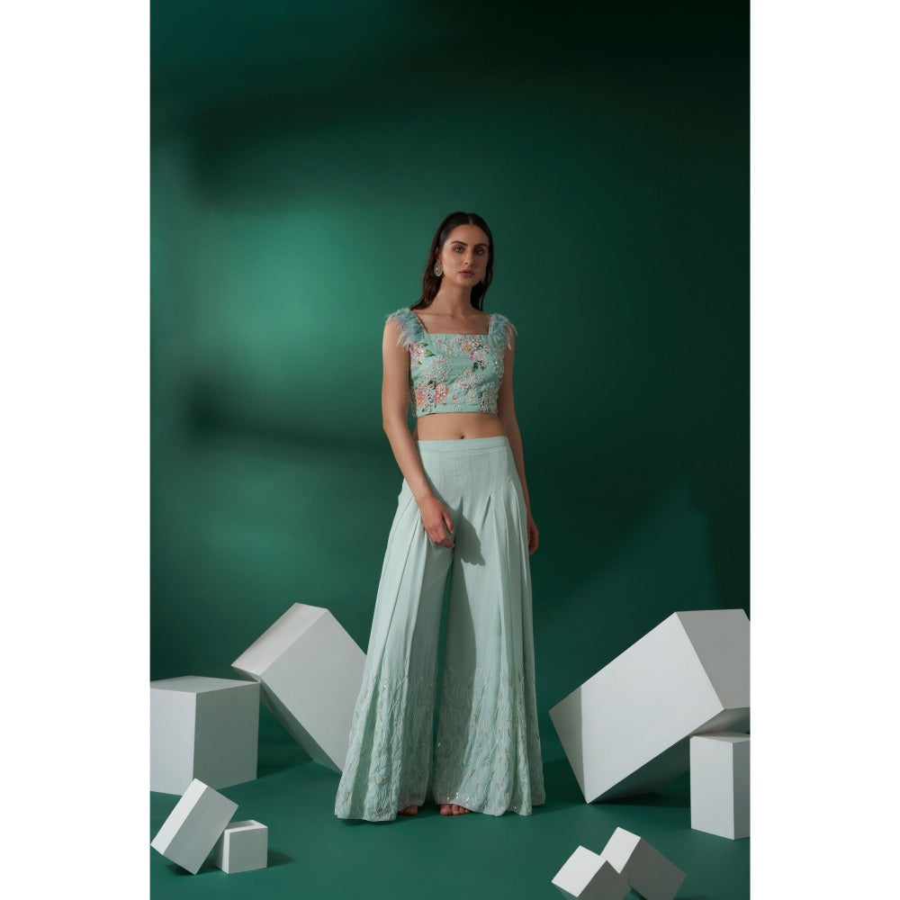 Suruchi Parakh Womens Green Embellished Top and Palazzo (Set of 2)
