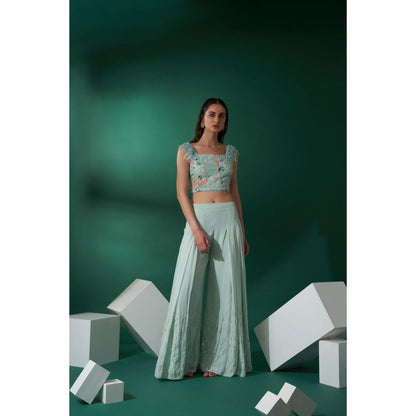 Suruchi Parakh Womens Green Embellished Top and Palazzo (Set of 2)