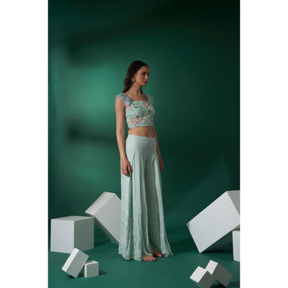 Suruchi Parakh Womens Green Embellished Top and Palazzo (Set of 2)