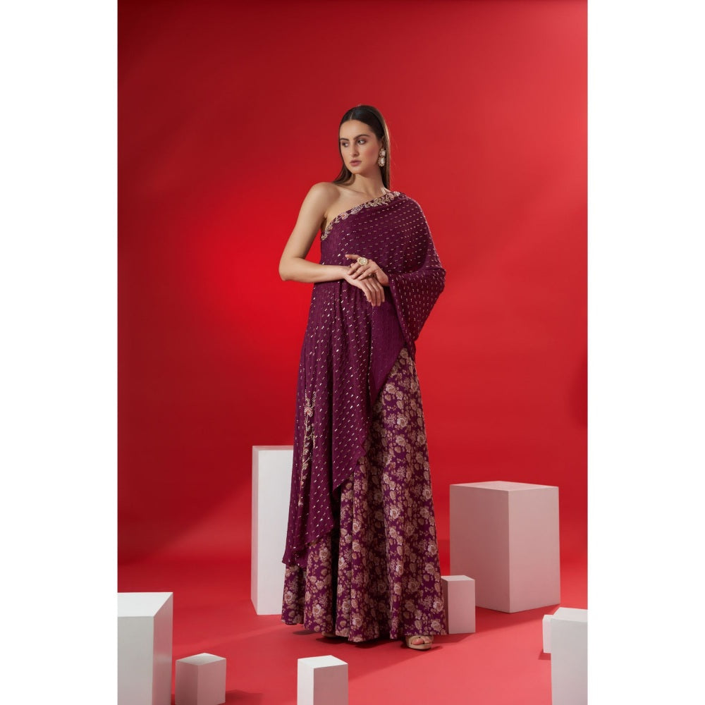 Suruchi Parakh Womens Wine Embellished Top and Skirt (Set of 2)
