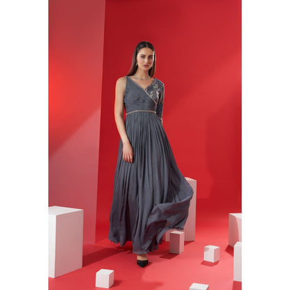 Suruchi Parakh Womens Grey Embellished Maxi Dress