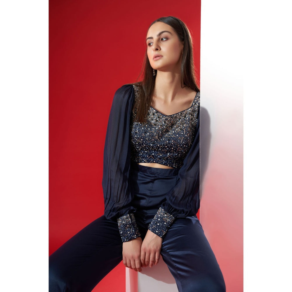 Suruchi Parakh Navy Blue Embellished Jumpsuit