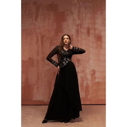 Suruchi Parakh Womens Black Embellished Kurta and Palazzo (Set of 2)