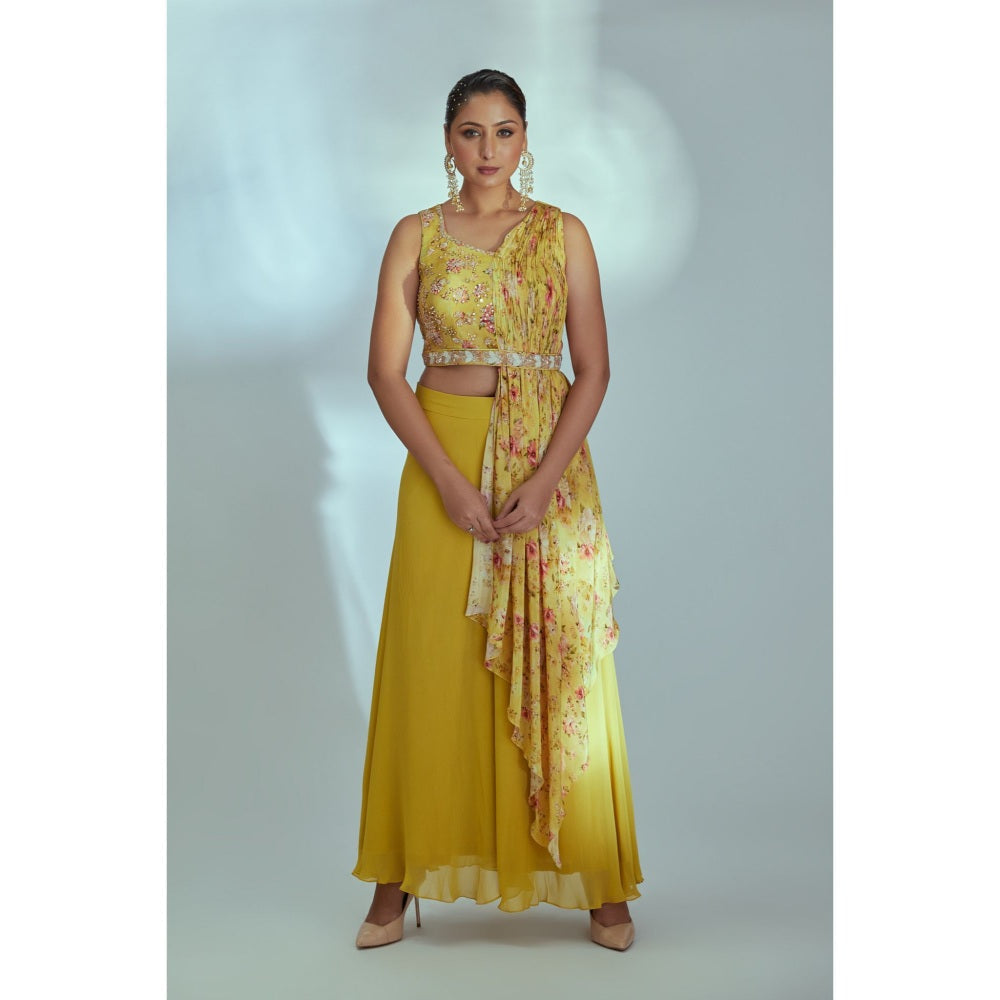 Suruchi Parakh Womens Yellow Floral Print Crop Top and Palazzo (Set of 2)