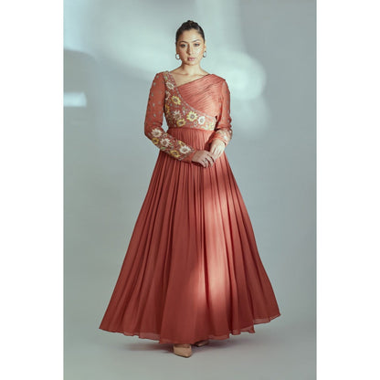 Suruchi Parakh Womens Rust Embellished Maxi Dress