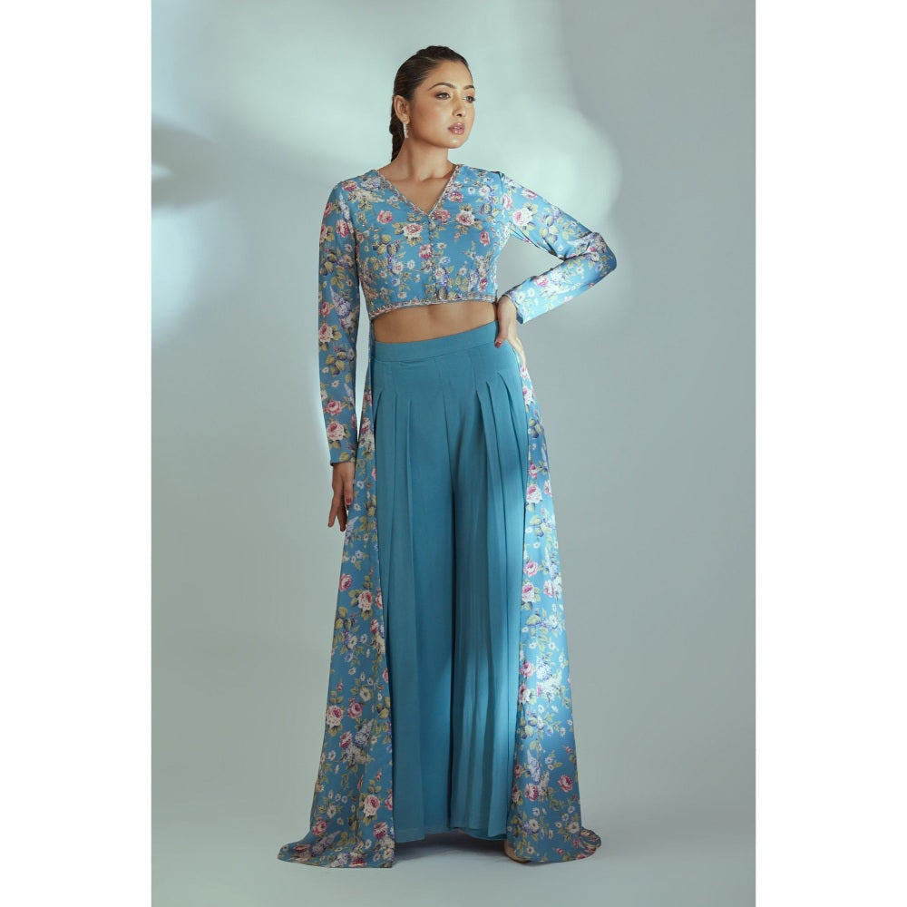 Suruchi Parakh Womens Blue Floral Print Top and Palazzo (Set of 2)