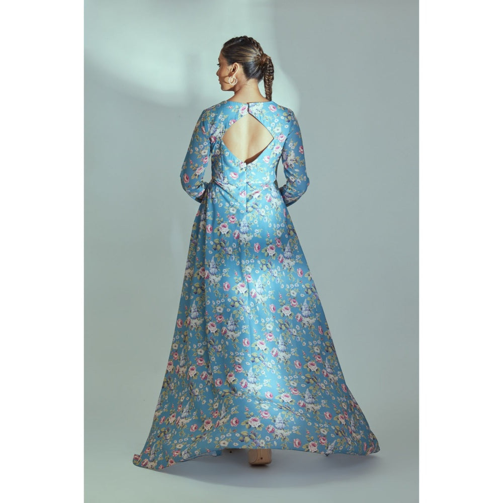 Suruchi Parakh Womens Blue Floral Print Top and Palazzo (Set of 2)