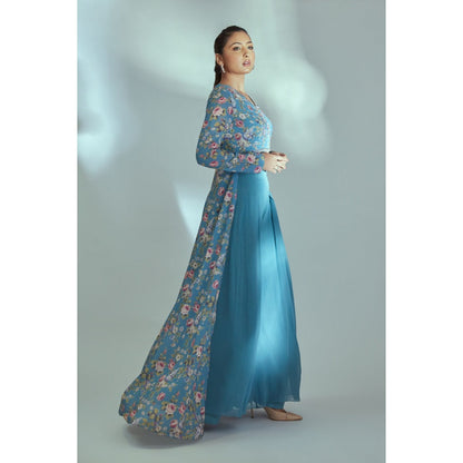 Suruchi Parakh Womens Blue Floral Print Top and Palazzo (Set of 2)