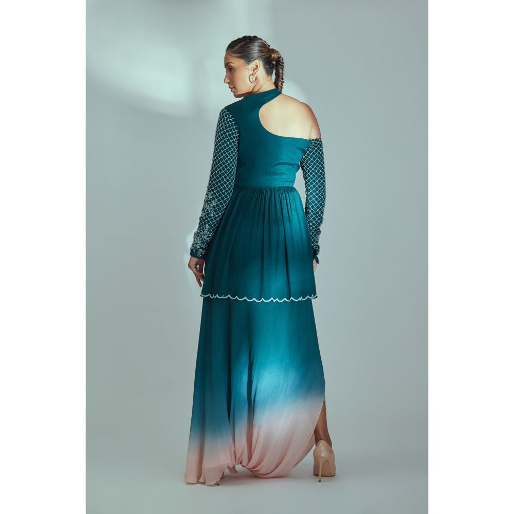 Suruchi Parakh Womens Teal Embellished Top and Skirt (Set of 2)